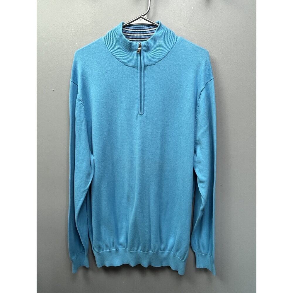 Charleston Threads Sweater Mens XL 1/4 Zip Mock Blue Knit‎ Long sleeve